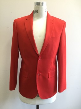Mens, Sportcoat/Blazer, BOLZANO, Red, Synthetic, Solid, 38S, Single Breasted, Collar Attached, Notched Lapel, 3 Pockets, 2 Buttons,