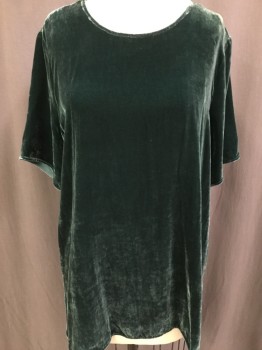 Womens, Top, EILEEN FISHER, Dk Green, Rayon, Silk, Solid, M, Velvet, S/S, Pull Over, Keyhole Back