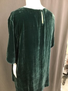 Womens, Top, EILEEN FISHER, Dk Green, Rayon, Silk, Solid, M, Velvet, S/S, Pull Over, Keyhole Back