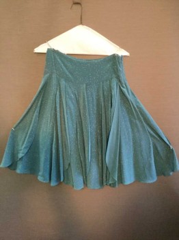 Womens, Skirt, Knee Length, FRENCH CONNECTION, Teal Green, White, Silk, Stars, 2, Teal Green W/tiny White Stars, Dropped Waist with Large Pleat/ Vertical Ruffle, Side Zip