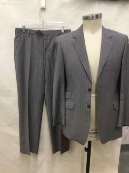 Mens, Suit, Jacket, PAUL SMITH, Gray, Lt Brown, Wool, Stripes, 42, Jacket, Heathered Gray with Brown Stripes, 4 Pockets, 2 Buttons,  Notched Lapel, See Photo Attached,