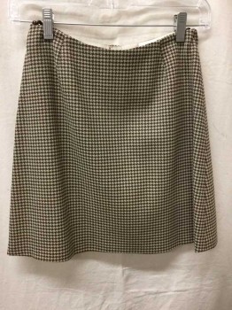 Womens, Skirt, Mini, MTO, Brown, Cream, Olive Green, Wool, Polyester, Houndstooth, Mini Skirt, Zip Back, Double