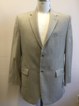 Mens, Sportcoat/Blazer, CALVIN KLEIN, Tan Brown, Wool, Heathered, 42R, Single Breasted, Collar Attached, Notched Lapel, 2 Bttns, 3 Pckts,