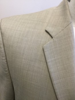 Mens, Sportcoat/Blazer, CALVIN KLEIN, Tan Brown, Wool, Heathered, 42R, Single Breasted, Collar Attached, Notched Lapel, 2 Bttns, 3 Pckts,
