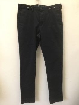 Mens, Casual Pants, UNIQLO, Navy Blue, Cotton, Spandex, Solid, Ins:34, W:32, Twill, Flat Front, Zip Fly, 4 Pockets, Slim Leg, **Has a Double