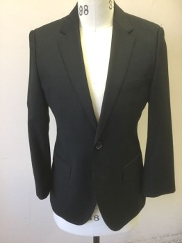 Mens, Suit, Jacket, HUGO BOSS, Black, Viscose, Acetate, Stripes - Micro, 36S, Self Microstripe Texture/Pattern, Single Breasted, Notched Lapel, 2 Buttons, 3 Pockets, Solid Black Lining