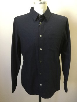 A.P.C. , Navy Blue, Cotton, Solid, Button Front, Collar Attached, Long Sleeves, 1 Pocket