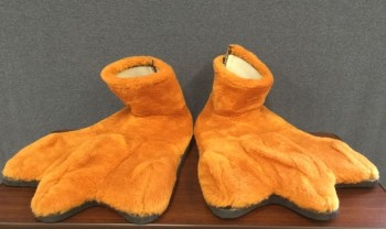 MTO, Orange, Black, Faux Fur, Foam, PENGUIN:  Feet, Orange Faux Fur Floppy Feet, 3 Toe, Velcro Back, Black Foam Sole
