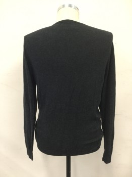 Mens, Pullover Sweater, J. CREW, Charcoal Gray, Cotton, Cashmere, Solid, MT, V-neck, Long Sleeves, Ribbed Knit Neck/Waistband/Cuff