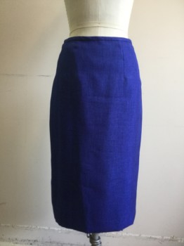 LE SUIT, Royal Blue, Synthetic, Solid, Pencil Skirt, Zip Back, Slit Center Back, Hem Below Knee