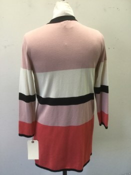 ALFANI, Blush Pink, Cream, Black, Salmon Pink, Rayon, Nylon, Stripes - Horizontal , Open Front Cardigan, 3/4 Length, Long Sleeves,