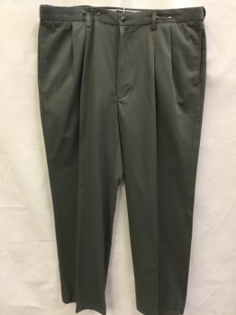 Mens, Casual Pants, ST. JOHNS BAY, Olive Green, Cotton, Solid, 32, 38, Olive, 2 Pleat  Front , Zip Front, 4 Pockets,