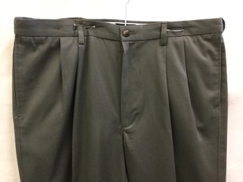 Mens, Casual Pants, ST. JOHNS BAY, Olive Green, Cotton, Solid, 32, 38, Olive, 2 Pleat  Front , Zip Front, 4 Pockets,