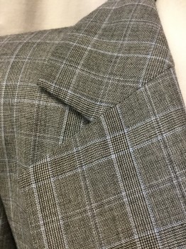 Womens, Blazer, DANA BUCHMAN, Gray, Lt Blue, Black, Wool, Plaid, 10, Wide Notched Lapel, 2 Button Single Breasted,, 2 Pockets with Flaps, Slit Center Back,