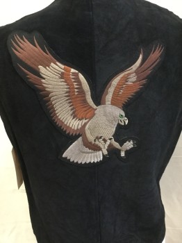 Mens, Leather Vest, TARGA, Black, Brown, Suede, Polyester, Solid, 46, ( 2 of Them:  40, 46) Rough Black Suede, with Brown Lining, V-neck, Zip Front, 3 Pockets, Embroidery Tan,brown,black Eagle in the Back