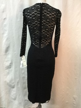 Womens, Cocktail Dress, NO LABEL, Black, Synthetic, Elastane, Solid, 26, 34, Black, Lace Sides & Long Sleeves, Crew Neck, Sparkly Yolk Detail, Zip Back