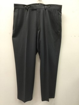 KENNETH COLE, Slate Gray, Polyester, Solid, Dark Slate Gray, Flat Front,  4 Pockets, Zip Fly, Tab Closure, Belt Loops