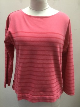 VINEYARD VINES, Salmon Pink, Red, Cotton, Stripes - Horizontal , Salmon Red-Pink Jersey with Red Horizontal Stripes From Chest Down, 3/4 Sleeves, Bateau/Boat Neck