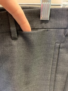 PRADA, Charcoal Gray, Gray, Wool, 2 Color Weave, Flat Front, Button Tab, Tiny Pocket at Waistband