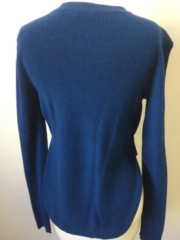 ALC, Royal Blue, Cotton, Solid, Crew Neck, Long Sleeves, Ribbed, High Low