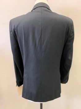 TOMMY HILFIGER, Black, Gray, Wool, Stripes - Pin, 2 Button Front, Notched Lapel, 3 Pockets,