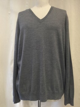 Mens, Pullover Sweater, BANANA REPUBLIC, Heather Gray, Wool, Solid, TALL, XXL, V-neck,