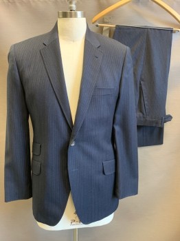 PAUL SMITH, Navy Blue, Lt Gray, Wool, Cashmere, Stripes - Pin, Single Breasted, 2 Buttons,  4 Pockets, Hand Picked Collar/Lapel, 2 Back Vents, Hand Picked Collar/Lapel,