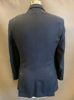 PAUL SMITH, Navy Blue, Lt Gray, Wool, Cashmere, Stripes - Pin, Single Breasted, 2 Buttons,  4 Pockets, Hand Picked Collar/Lapel, 2 Back Vents, Hand Picked Collar/Lapel,