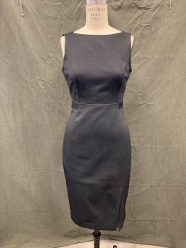 Womens, Dress, Sleeveless, F&F, Charcoal Gray, Black, Polyester, Check - Micro , 10, Scoop Neck, Princess Seams, 1/2 Waistband, Zip Back, Off Center Front Slit