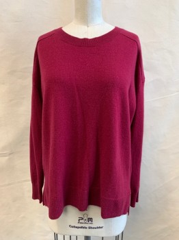 J. CREW, Dk Red, Cashmere, Solid, Scoop Neck, Ribbed Knit Neck/Cuff/Waistband, Ribbed Knit Shoulder Panels