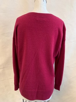 J. CREW, Dk Red, Cashmere, Solid, Scoop Neck, Ribbed Knit Neck/Cuff/Waistband, Ribbed Knit Shoulder Panels