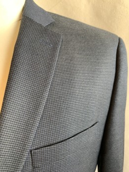 MICHAEL KORS, Black, Steel Blue, Rayon, Polyester, Houndstooth - Micro, Single Breasted, Collar Attached, 2 Buttons,  3 Pockets