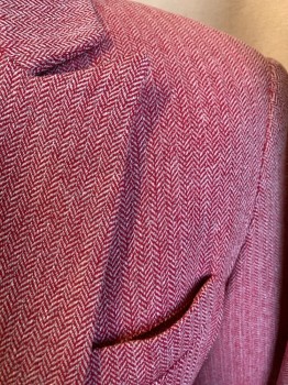 A. PRIME, Dk Red, Tan Brown, Wool, Herringbone, Heathered, Jacket: Solid Dark Red Lining, Notched Lapel, Single Breasted, 1 Large Dark Red Button Front, 3 Pockets (the Bottom 2 with Flap), Long Sleeves, 1 Split Back Center Hem, with Matching Skirt