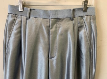 PALLINI, Gray, Polyester, Rayon, Solid, Shiny Sharkskin, Double Pleated, Zip Fly, 4 Pockets, Belt Loops **Has Some Odd Alterations Done to Bottom of Pant Leg