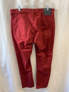 Mens, Casual Pants, LEVI'S 511, Maroon Red, Cotton, 36/30, Triple Pleat, Zip Front, Flat Front