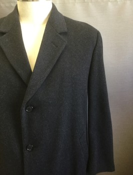 Mens, Coat, Overcoat, N/L, Black, Wool, Solid, 44, Single Breasted, Notched Lapel, 3 Buttons, 2 Welt Pockets