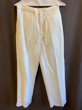 CUBAVERA, White, Linen, Solid, 1.5" with D-string Front and Elastic Back, Zip Front, 4 Pocket