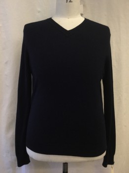 Mens, Pullover Sweater, BLOOMINGDALES, Navy Blue, Wool, Solid, L, V-neck,