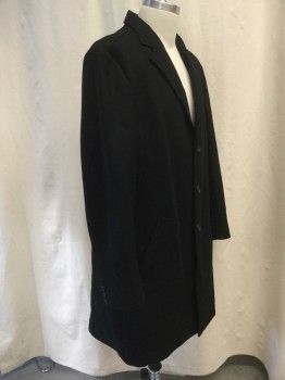Mens, Coat, Overcoat, KENNETH COLE, Black, Wool, Solid, L, 44R, Notched Lapel, Single Breasted, 3 Buttons, 2 Side Entry Pockets, Back Vent, Above the Knee Length *TRIPLE*