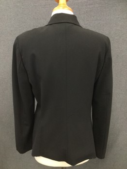 ELIE TAHARI, Black, Wool, Elastane, Solid, Single Breasted, Collar Attached, Notched Lapel, 2 Buttons,  Long Sleeves, 2 Flap Pockets, Collar and Pocket Flaps Hand Picked