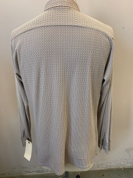 D LOPEZ, White, Dk Brown, Synthetic, Novelty Pattern, Squiggly Line Stripe, Long Sleeves, Button Front, Collar Attached, 1 Pocket,