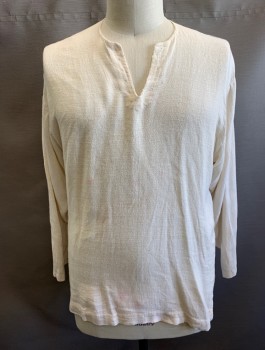 N/L MTO, Cream, Linen, Solid, Pullover, Long Sleeves, Round Neck with V-Notch, Holes for Laces But Has No Laces at Neck and Cuffs, Many Stains Throughout Including Blood, Dirt, Etc, Made To Order Reproduction, Pirate, Peasant
