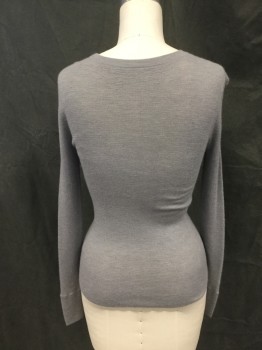 SOYER, Dove Gray, Cashmere, Ribbed Knit Scoop Neck, Long Sleeves, Ribbed Cuff **holes in Right Shoulder