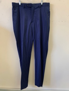 Mens, Suit, Pants, ANTONIO CARDINNI, Royal Blue, Wool, Polyester, Stripes - Pin, 36/34, F.F, Slash Pocket,