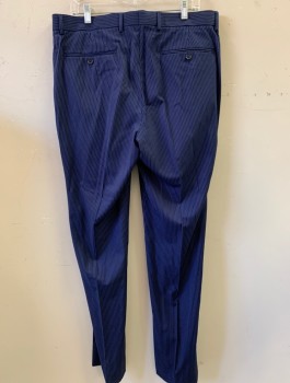 Mens, Suit, Pants, ANTONIO CARDINNI, Royal Blue, Wool, Polyester, Stripes - Pin, 36/34, F.F, Slash Pocket,