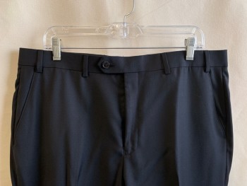 Mens, Suit, Pants, RALPH LAUREN, Black, Wool, Solid, 36/32, F.F, Side Pockets, Zip Front, Belt Loops