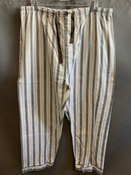 Mens, Sleepwear PJ Bottom, GLOBAL, White, Black, Gray, Yellow, Cotton, Stripes - Vertical , Novelty Pattern, 2XL, Elastic Drawstring Waist, Novelty Patterned Vertical Stripe