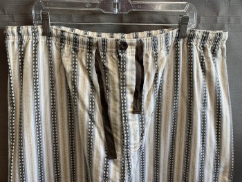 Mens, Sleepwear PJ Bottom, GLOBAL, White, Black, Gray, Yellow, Cotton, Stripes - Vertical , Novelty Pattern, 2XL, Elastic Drawstring Waist, Novelty Patterned Vertical Stripe