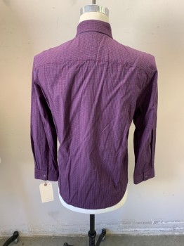 JEFF BANKS, Red Burgundy, Blue, Cotton, Gingham, Button Front, Collar Attached,