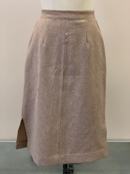 N/L, Beige, Off White, Acrylic, 2 Color Weave, Pencil Skirt, Side Slits, CB Zipper, Hem Below Knee